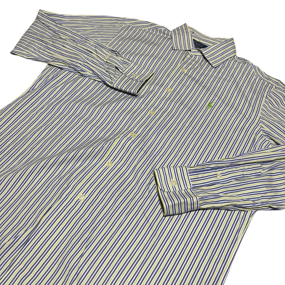 Polo Ralph Lauren Button Down Mens L Blue Green Striped Classic Fit Long Sleeve